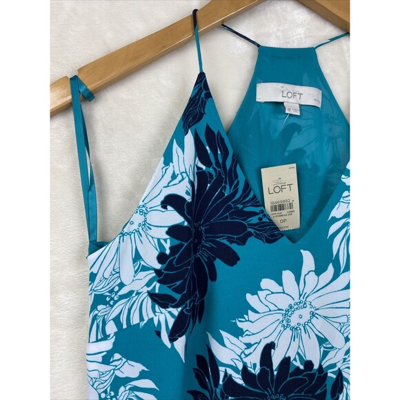 Ann Taylor LOFT Maxi Dress Womens 0 petite Turquoise Floral V Neck Vacation - Picture 3 of 13
